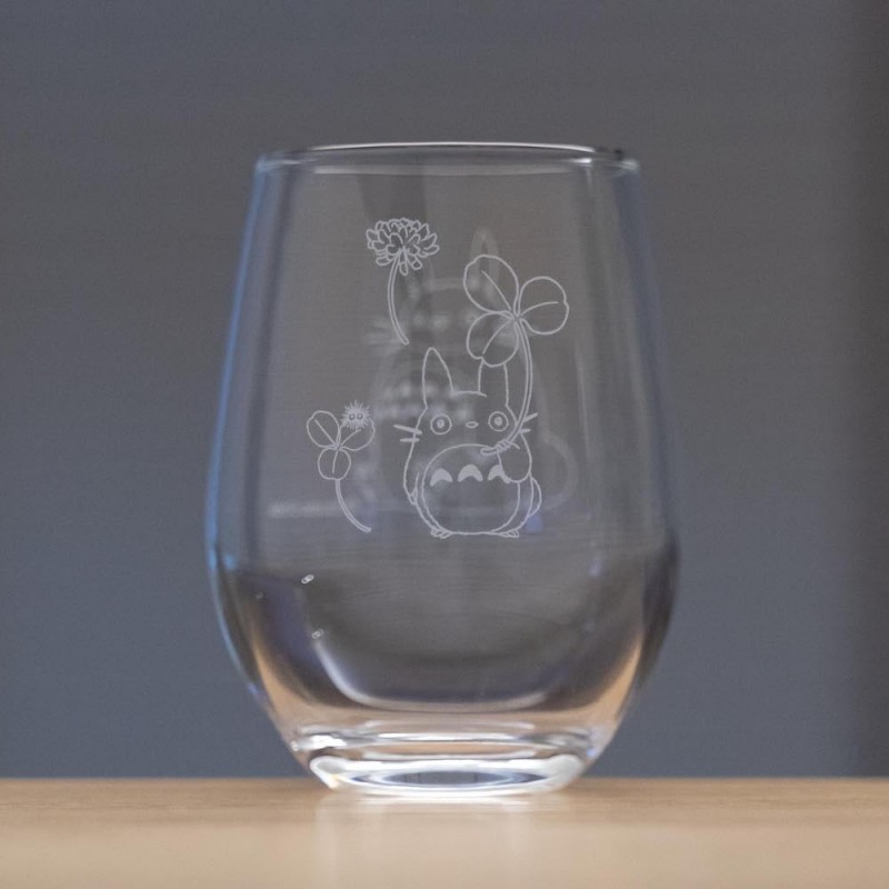 My Neighbor Totoro Engraved glass Totoro & White clover 325ml