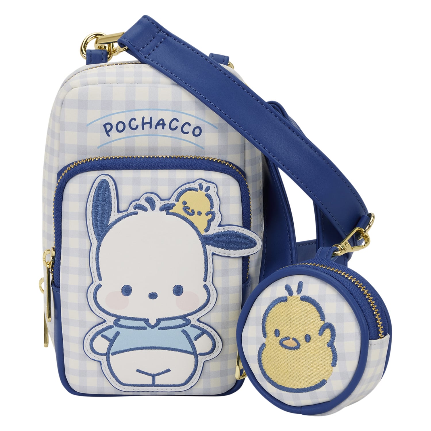 Sanrio Pochacco Gingham Cell Phone Crossbody Bag with Coin Bag